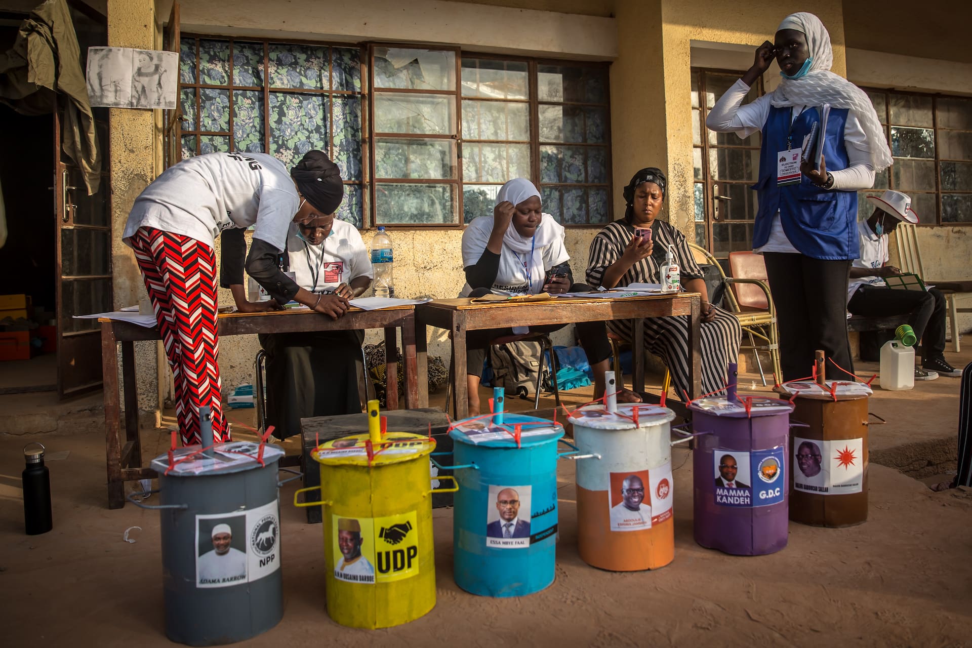 Gambia officials at polling station