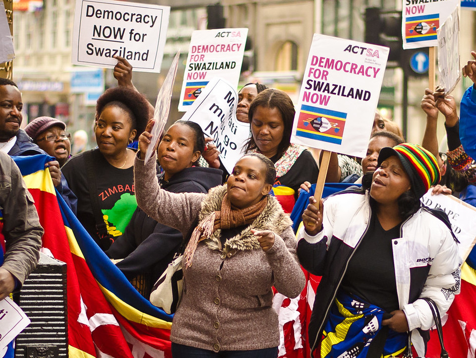 Protestors call for reform at an event in 2012, prior to Swaziland's transition to the name Eswatini. (Photo by Garry Knight / CC BY 2.0)